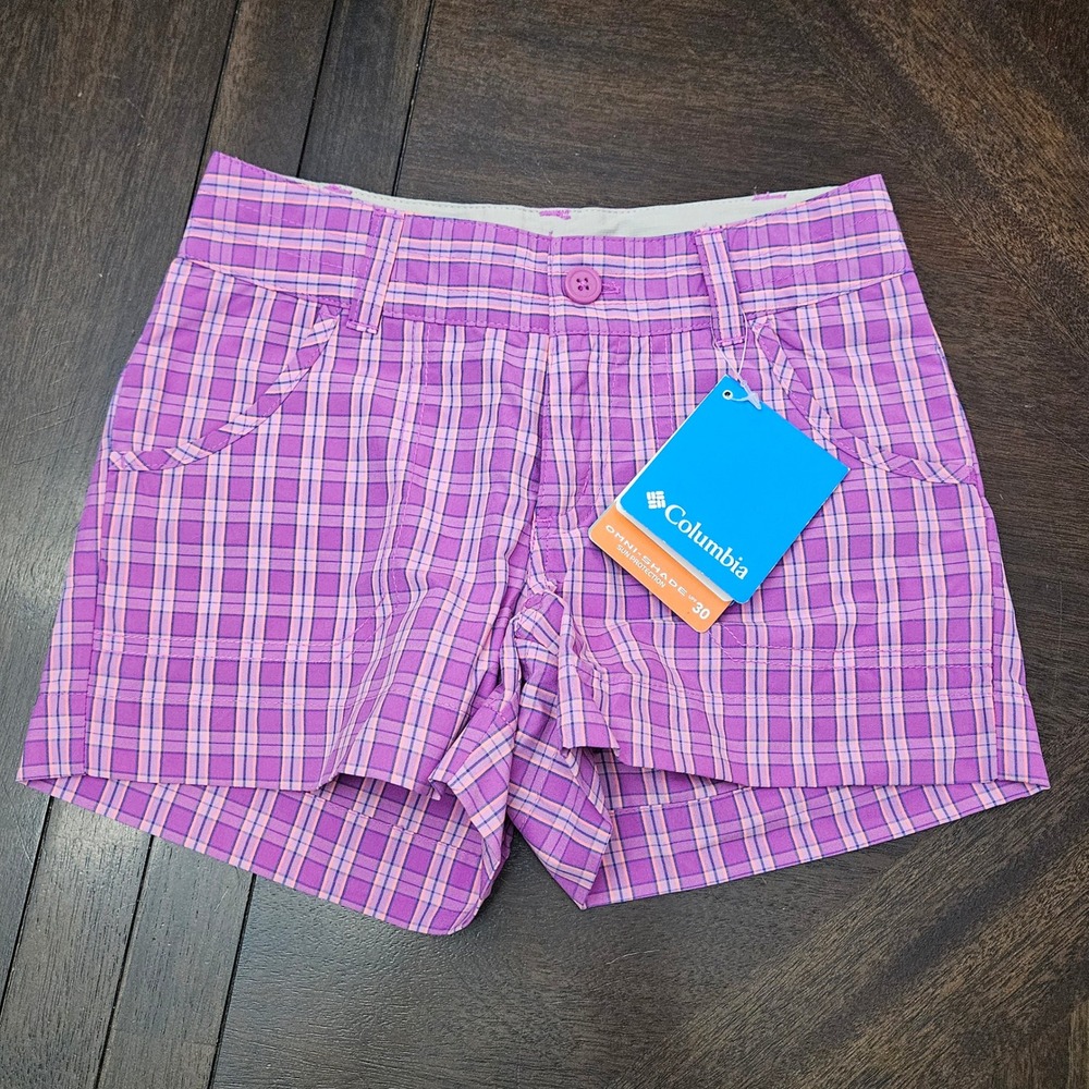 Columbia Silver Ridge III Shorts‎ Kids XS Purple NEW Plaid Hiking Outdoor UPF 30
